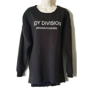 Zara Fractured Music Joy Division Raw Hem Long Sweatshirt L Black